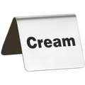 Cream Buffet Sign, 2-1/2" L x 2" W x 2" H, Stainless Steel Tent
