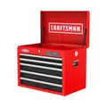 Craftsman Chest: Gloss Red with Glass Black Drawers, 26 W x 16 D x 19.75 H, Black, 5 Drawers