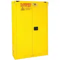 Condor Flammables Safety Cabinet: Std, 45 gal, 43 in x 18 in x 66 1/2 in, Yellow, Self-Closing, 2 Shelves