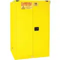 Condor Flammables Safety Cabinet: Std, 90 gal, 43 in x 34 in x 66 1/2 in, Yellow, Self-Closing, 2 Shelves