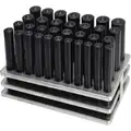 Transfer Punch Set: 33 Pieces, Plain Grip, Metal Stand, 1 - 1/2 in