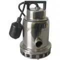 1/2 HP Submersible Sump Pump, Tether Switch Type, Stainless Steel Base Material