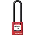 Zing Lockout Padlock: Keyed Alike, Aluminum, Std Body Body Size, Steel, Extended, Red, 1 Pack Size