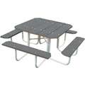 Ultrasite ADA Picnic Table: Square, Steel, 76 in Overall Wd, 63 in Overall Dp, Walk Through, Gray