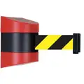 Tensabarrier Retractable Belt Barrier: Yellow/Black Chevron, Red, 15 ft. Belt Lg