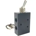 2.86"L Aluminum / Brass 4-Way, 2 Position, NPT Toggle Valve with Detented Toggle Handle