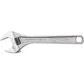 6" Adjustable Wrench, Plain Handle, 15/16" Jaw Capacity, Chrome Vanadium Steel
