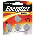 Energizer 2032, Coin Cell Battery, ANSI, Lithium, 3VDC, Diameter 0.782", Depth 0.120", PK 4