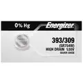 Energizer 309/393, Button Cell Battery, ANSI, Silver Oxide, 1.5VDC, Diameter 0.311", Depth 0.213"