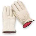 Leather Gloves: L ( 9 ), Cowhide, Standard, Glove, Full Finger, Shirred Slip-On Cuff, White, 1 PR