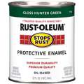 Rust-Oleum Enamel Paint: For Wood/Metal, Hunter Green, 1 qt Size, Oil, Less than 485g/L