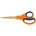 Scissors, Multipurpose, Straight, Ambidextrous, TiN Coated Steel, Length of Cut: 8"