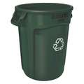 Rubbermaid Recycling Can: Green, 32 gal Capacity, 22 in Wd/Dia, 27 1/4 in Ht