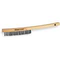 Tough Guy Scratch Brush: Straight Handle, Carbon Steel, Wood, 6 1/4 in Brush Lg, 13 1/2 in Handle Lg