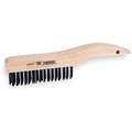 Tough Guy Scratch Brush: Straight Handle, Stainless Steel, Wood, 5 3/8 in Brush Lg, 10 in Handle Lg