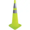 36" Standard PVC Traffic Cone with Bands, Fluorescent Lime