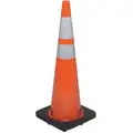 Traffic Cone: Night or High Speed Roadway (45 MPH or Higher), Reflective, Black Base, 36 in Cone Ht