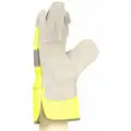 Condor Cowhide Leather Work Gloves, Safety Cuff, High Visibility Lime, Size: L, Left and Right Hand