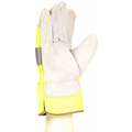 Condor Cowhide Leather Work Gloves, Safety Cuff, High Visibility Lime, Size: XL, Left and Right Hand