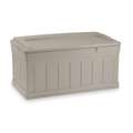 Suncast Extended Deck Box/Bench: 129 gal, 53 3/4 in x 53 3/4 in x 27 1/2 in, Taupe, Polypropylene