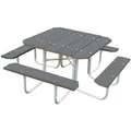 Ultrasite Picnic Table: Square, Steel, 76 in Overall Wd, 76 in Overall Dp, Walk Through, Gray