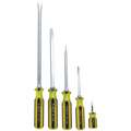 Stanley Magnetized Tip Screwdriver Set: 5 Pieces, Slotted / Square Tip, 1/4 in / 3/8 in / 5/16 in Tip Size