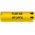 Brady Pipe Marker: Plant Air, Yellow, Black, Fits 1 1/2 to 2 3/8 in Pipe O.D., 1 Pipe Markers, With