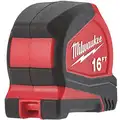 Milwaukee Tape Measure: 16 ft. Blade L, 25 mm Blade W, in/ft/Fractional, Closed, Steel