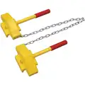 Double with Rope or Chain Steel Wheel Chock for Rail Cars; Max. Vehicle Weight: Not Rated, 12-1/2" D x 3-3/4" H x 7-1/2" W, Yellow