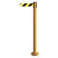 Tensabarrier Fixed Barrier Post with Belt: Steel, Yellow, 36 1/2 in Post Ht, 2 1/2 in Post Dia.