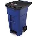 BRUTE 32 gal. Rectangular Flat Top Roll Out Trash Can, 37-5/32"H, Blue