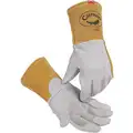 Caiman Welding Gloves: Straight Thumb, Gauntlet Cuff, Premium, Gray Deerskin, 1 PR