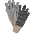Cowhide Leather Work Gloves, Knit Wrist Cuff, Blue/Gray, Size: L, Left and Right Hand