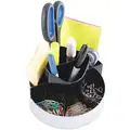 Kantek Desktop Organizer: 8 Compartments, Black/Silver, Plastic, 4 1/2 in H, 5 3/4 in Wd