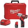 Milwaukee 2462-22 M12-1/4" Cordless Impact Driver Kit, 12.0 V, 1000"-lb. Max. Torque