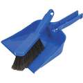 Quickie Dust Pan and Brush Set: Plastic, 10 in Overall Dust Pan Wd, 12 in Overall Dust Pan Dp, Blue