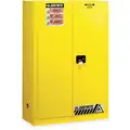 Justrite Flammables Safety Cabinet: Std, 45 gal, 43 in x 18 in x 65 in, Yellow, Manual Close, 2 Shelves