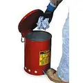Floor Oily Waste Can, 6 gal., Galvanized Steel, Red, Foot Operated Self Closing