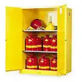 Justrite Flammables Safety Cabinet: Standard, 90 gal, 43" x 34" x 65", Yellow, Self-Closing, 2 Shelves, Standard