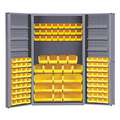 Bin Cabinet: 48" x 24" 72", 6 Shelves, 114 Bins, Yellow, Deep Box, 14 ga Panel