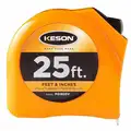 Keson Tape Measure: 25 ft Blade Lg, 1 in Blade Wd, in/ft/Fractional, Closed, ABS Plastic, Steel