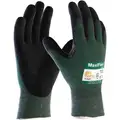 PIP Knit Gloves: L ( 9 ), ANSI Cut Level A2, Palm, Dipped, Microporous Nitrile, Sandy, Green, 12 PK