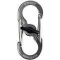 Locking Carabiner Clip: 1 2/5 in, Stainless Steel, Black