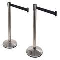 Retracta-Belt Prime Barrier Post with Belt: Stainless Steel, Polished Stainless Steel, Sloped, 2 PK
