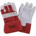 Goatskin Leather Work Gloves, Safety Cuff, Red/White, Size: L, Left and Right Hand