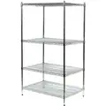 Starter Wire Shelving Unit, 48"W x 36"D x 74"H, 4 Shelves, Chrome Plated Finish, Silver