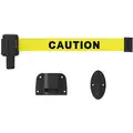 Banner Stakes Retractable Belt Barrier: Yellow, Caution, 15 ft. Belt Lg