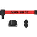 Banner Stakes Retractable Belt Barrier: Red, Danger - Keep Out, 15 ft. Belt Lg