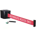 Retracta-Belt Wall Mounted Retractable Belt Barrier, Red with White Text, Authorized Access Only