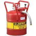 Justrite Type II DOT Safety Can: For Flammables, Galvanized Steel, Red, Includes Hose, 18 1/2 in Ht